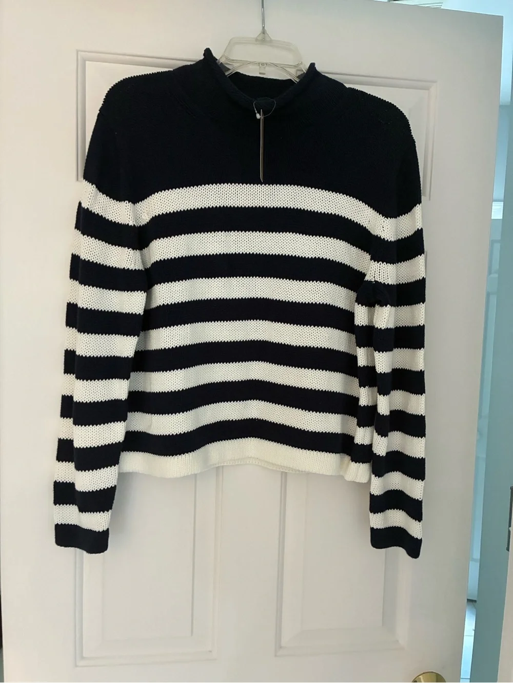 J. Crew Navy and White Striped Crewneck Sweater